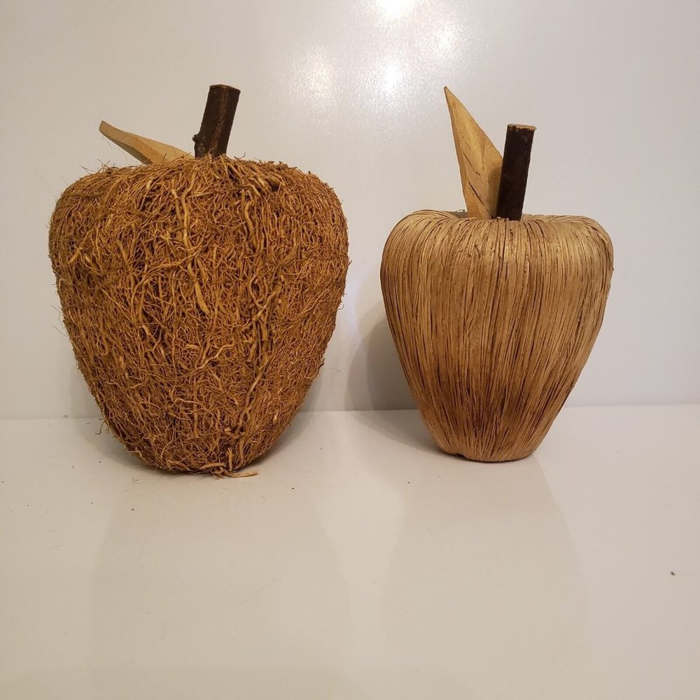 Vtg Primative Wooden Grapevine Apples Set 2 Farmhouse Decorative